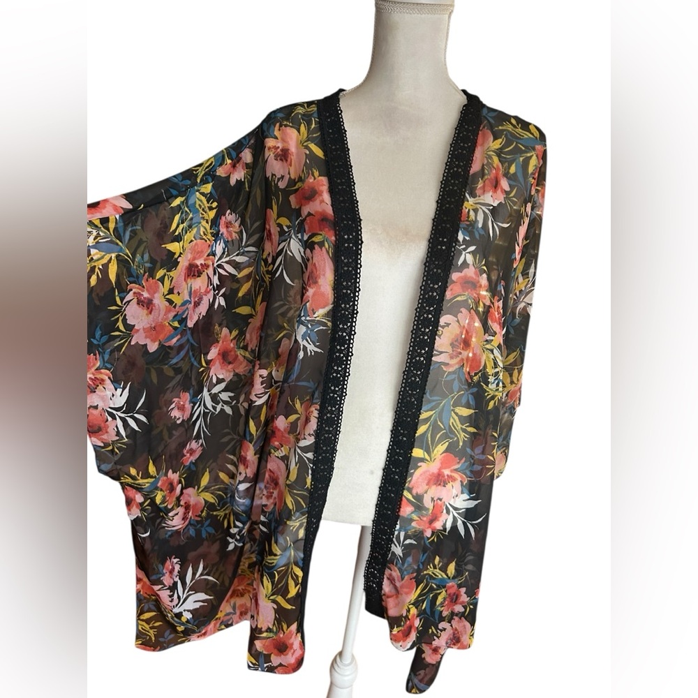 Lane Bryant Floral Swim Coverup - Black and Pink